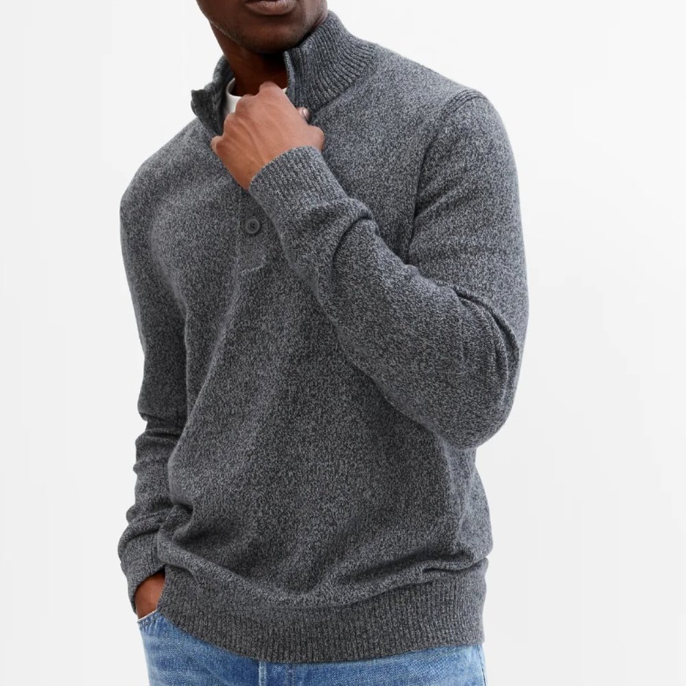 Charcoal mock neck henley sweater